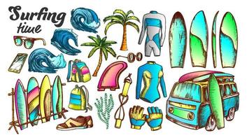 Surfing Time Collection Elements Color Set Vector