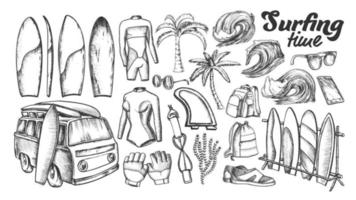 Surfing Time Collection Elements Ink Set Vector