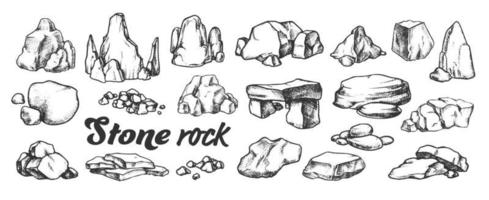 Stone Rock Gravel Collection Monochrome Set Vector