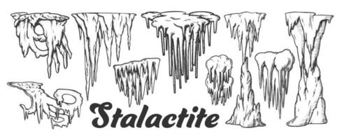 Stalactite And Stalagmite Monochrome Set Vector