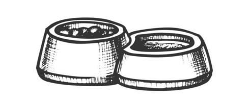 Pet Bowl With Food And Water Monochrome Vector