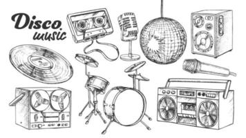 Disco Music Collection Elements Ink Set Vector