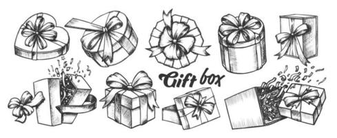 Gift Box With Ribbon Collection Vintage Set Vector