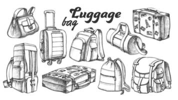 Collection Of Different Luggage Ink Set Vector