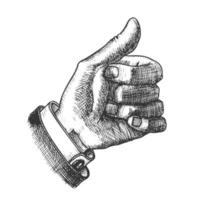 mano masculina hacer gesto pulgar dedo arriba vector de tinta