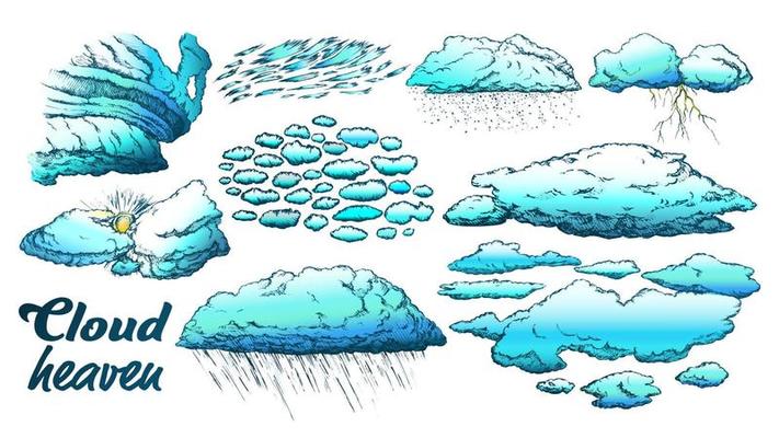 Clouds In Different Weather Set Color Vector