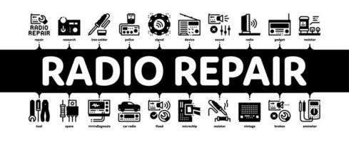 servicio de reparación de radio vector de banner infográfico mínimo