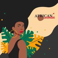 postal minimalista, collage de moda moderno con retrato abstracto de mujer africana y hojas vector