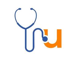 Stethoscope U Letter Health Care Logo Concept vector