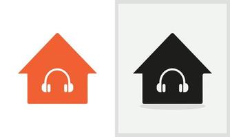 diseño del logo de la casa de música. logotipo de inicio con vector de concepto de auriculares. diseño de logotipo de auriculares y hogar