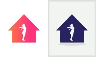 diseño del logo de la casa de yoga. logotipo de casa con vector de concepto de mujer de libertad. diseño de logotipo de yoga y hogar