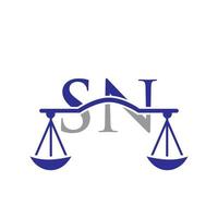 diseño del logotipo de la letra sn del bufete de abogados. signo de abogado de ley vector