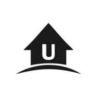 logotipo de la casa en el diseño de la letra u, bienes raíces iniciales, concepto de desarrollo vector