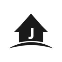 logotipo de la casa en el diseño de la letra j, bienes raíces iniciales, concepto de desarrollo vector