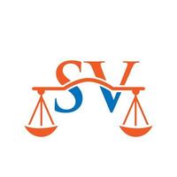 diseño del logotipo de la letra sv del bufete de abogados. signo de abogado de ley vector