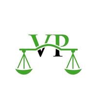 diseño del logotipo vp de la carta del bufete de abogados. signo de abogado de ley vector