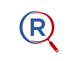 Initial R Letter Magnifying Glass Logo Design vector