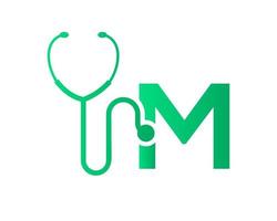 Stethoscope M Letter Health Care Logo Concept vector