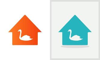 diseño del logo de la casa del cisne. logo de casa con vector de concepto de cisne. diseño de logotipo de cisne y hogar