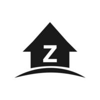 logotipo de la casa en el diseño de la letra z, bienes raíces iniciales, concepto de desarrollo vector