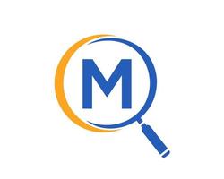 Initial M Letter Magnifying Glass Logo Design vector