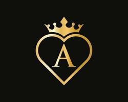Letter A Logo With Crown and Love Shape vector