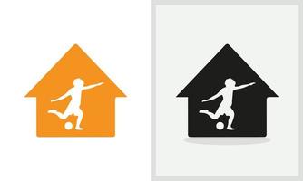 Football House logo design. Home logo with woman footballer concept vector. Football and Home logo design vector