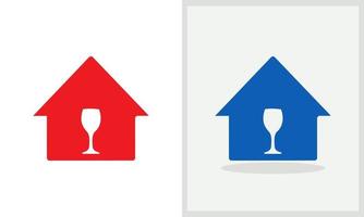 diseño del logotipo de la casa de bebidas. logo de casa con vector de concepto de copa de vino. copa de vino y diseño de logotipo para el hogar