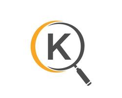 Initial K Letter Magnifying Glass Logo Design vector