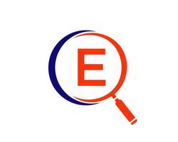 Initial E Letter Magnifying Glass Logo Design vector