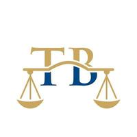 diseño del logotipo de tb de la carta del bufete de abogados. signo de abogado de ley vector