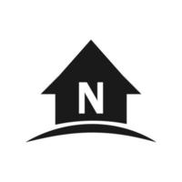 logotipo de la casa en el diseño de la letra n, bienes raíces iniciales, concepto de desarrollo vector