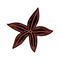 Dry star anise vector icon. Hand drawn illustration isolated on white. Culinary condiment, sweet spice for dessert. Indian, Chinese seasoning. Flat cartoon clipart, simple doodle. For menus, prints
