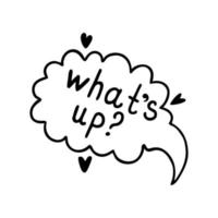 What's up. Simple vector icon. Cartoon speech bubble isolated on white. Comic sign for social media. New message, sms in the cloud. Simple doodle, black outline. Clipart for posters, prints, web, apps