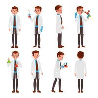 Professional Scientist Vector. Modern Young Worker. Male At Work In Laboratory. Isolated On White Cartoon Character Illustration vector