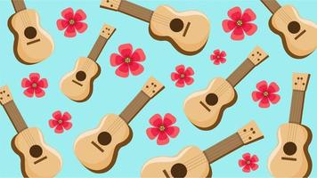 ukulele and flower pattern for hawaiian background vector