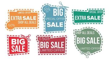 Sale Banners Set Vector. Cut Border. Cutout Template. Shopping Icons. Flat Isolated Illustration