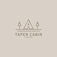 The cabin logo is in the form of a triangular tent with two trees beside it. vector