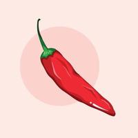 One single red chilli peppers isolated on plain background vector illustration. Cooking ingredients for hot spicy taste sensation drawing with cartoon simple flat art style and colors.