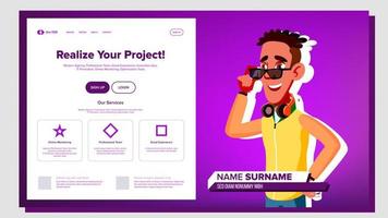 Self Presentation Vector. African American Male. Introduce Yourself Or Your Project, Business. Illustration vector