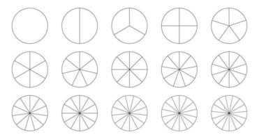 Segment slice icon. Pie chart template. Circle section graph line art. 1,2,3,4,5,6,7,8,9,10,11,12,13,14,15 segments infographic. Diagram wheel parts. Geometric element.