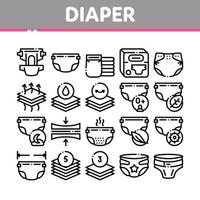 Diaper For Newborn Collection Icons Set Vector