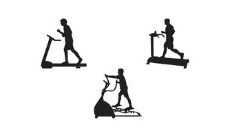 Man Running on a Treadmill icons. Silhouette vector