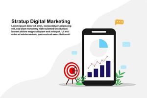 Vector concept digital startup marketing strategy graph with goal business at mobile phone screen