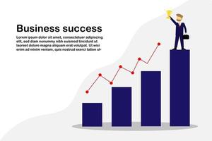 ilustración vectorial concepto empresario de pie en la barra gráfica mostrar trofeo de éxito con gráfico de estrategia, recompensa con éxito empresarial vector