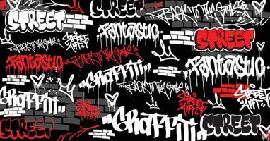 fondo de arte de graffiti con tirada de garabatos y estilo de etiquetado dibujado a mano. tema urbano de graffiti de arte callejero para impresiones, patrones, pancartas y textiles en formato vectorial vector