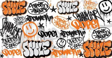 Graffiti art background with scribble throw-up and tagging hand-drawn style. Street art graffiti urban theme for prints, patterns, banners, and textiles in vector format