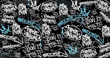 Graffiti art background with scribble throw-up and tagging hand-drawn style. Street art graffiti urban theme for prints, patterns, banners, and textiles in vector format