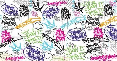 Graffiti art background with scribble throw-up and tagging hand-drawn style. Street art graffiti urban theme for prints, patterns, banners, and textiles in vector format