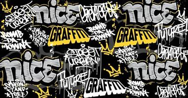 Graffiti art background with scribble throw-up and tagging hand-drawn style. Street art graffiti urban theme for prints, patterns, banners, and textiles in vector format